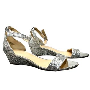Expressions sz 9 Jasmin Silver Glitter Low Heel Wedge Sandals